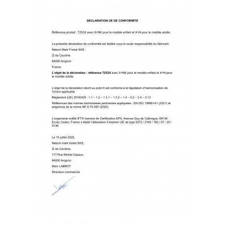 Déclaration de conformité EPI T253N et T253NK